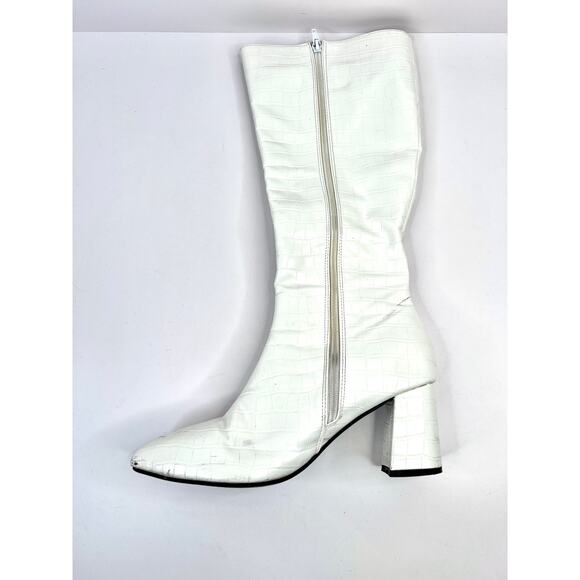Shein Size 9 Elegant White Boots Crocodile Embossed Side Zipper Chunky 2.5 Heel - Picture 2 of 12
